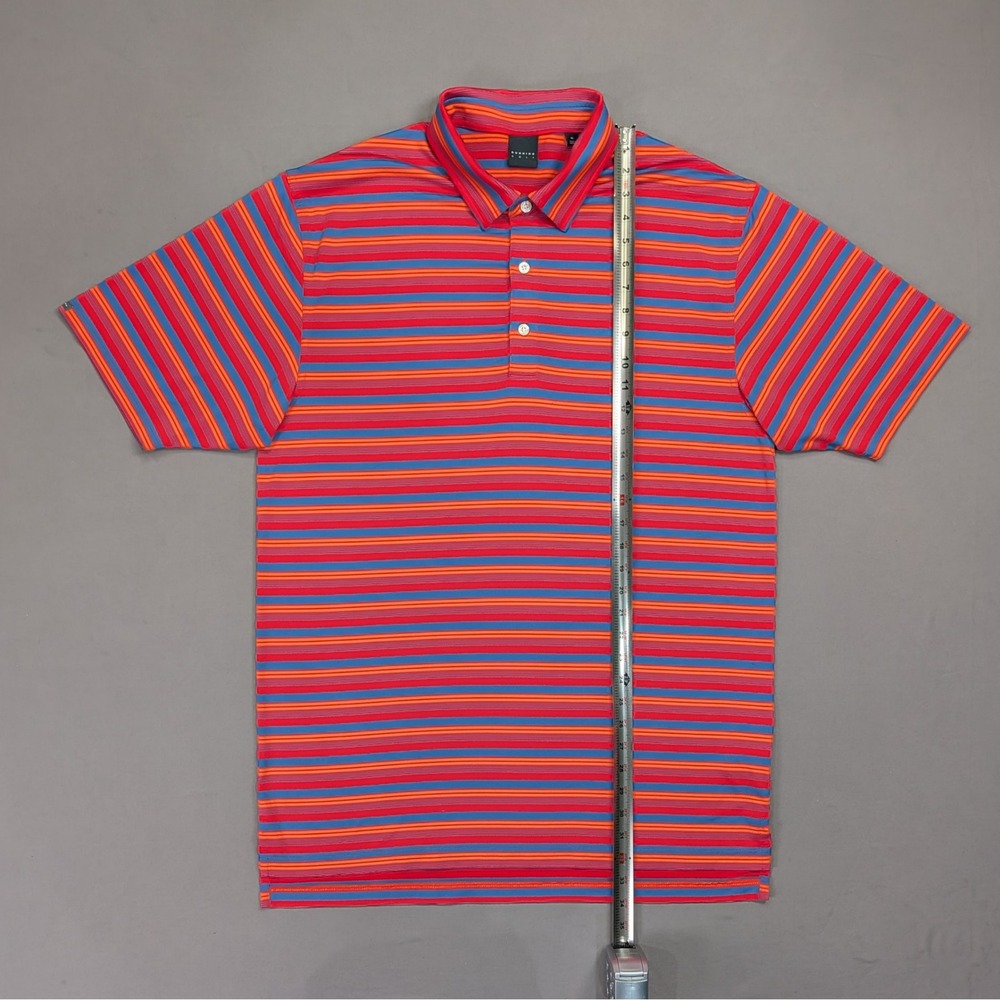 Dunning Golf Striped Performance Polo XL Bright Red Blue Stretch - Picture 9 of 10